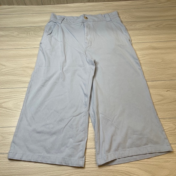 Dg2 Diane Gilman Light Blue Wide Leg High Rise Soft Crop Pants Womens Size 14P - Picture 2 of 11